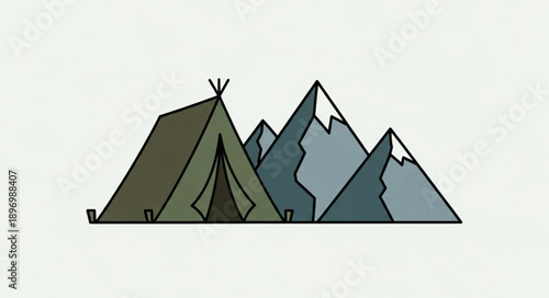 Tent and Mountains Illustration.