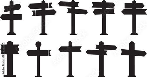 Various Black Directional Signs on White Background Illustration Set