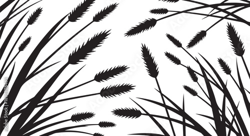 Black Silhouette of Cattails on White Background Illustration Art
