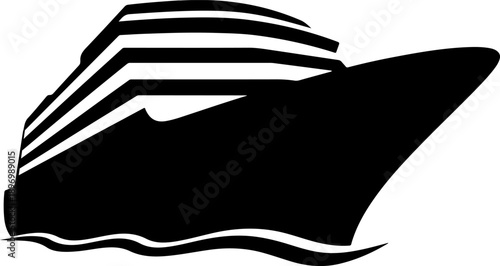 Minimalist black and white cruise ship vector illustration