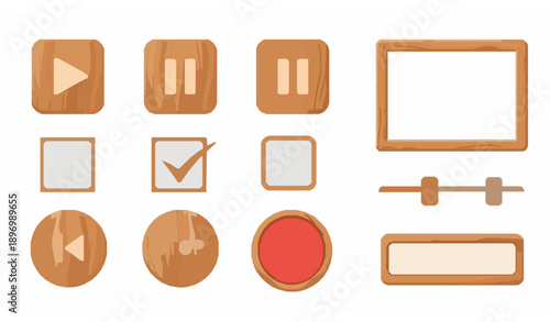 Flat Wooden User Interface Elements Vector Collection
