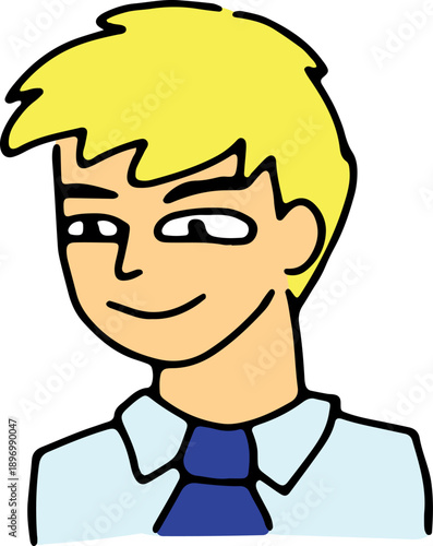 Hand-drawn doodle of a professional blonde office worker character. Grunge line art style, perfect for avatars, icons, posters, or logos. Suitable for business and workplace themes