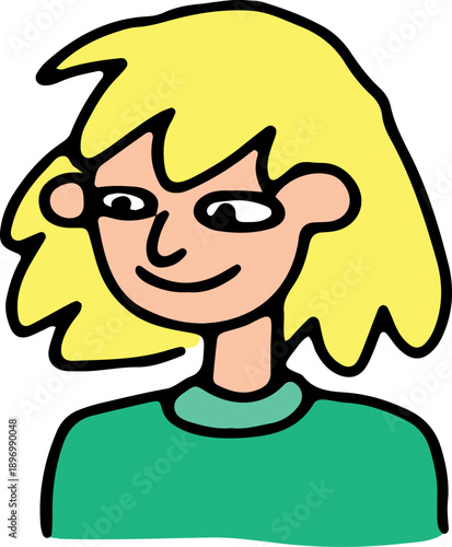 Charming blonde girl portrait with a bob haircut, featuring a cute and playful expression. Designed with trendy grunge line art, modern and cartoonish. Ideal as an avatar, icon, poster. 