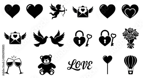 Romantic love icons and symbols for Valentine's Day design