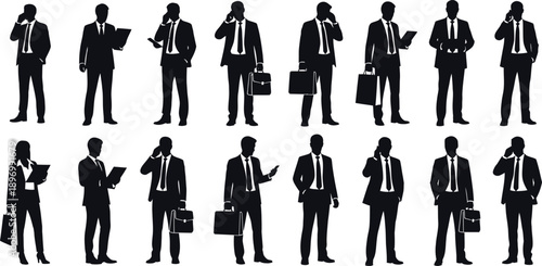A collection of business professionals in silhouette mode standing in various poses
