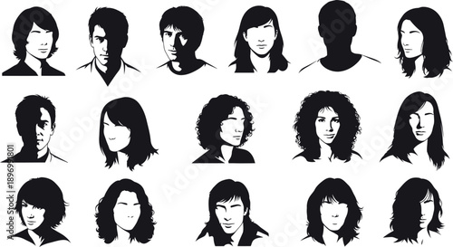 A collection of diverse people in silhouette mode against a white background