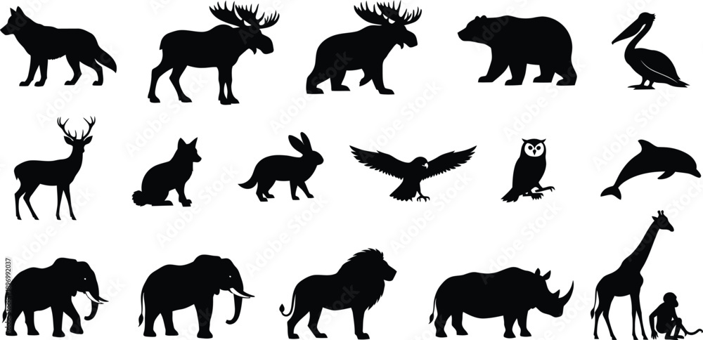 Fototapeta premium A collection of various animal silhouettes against a white background