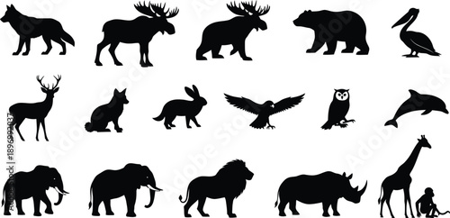 A collection of various animal silhouettes against a white background