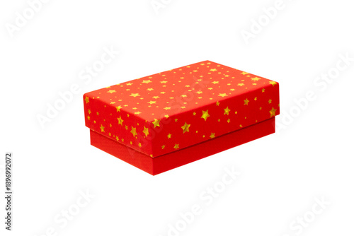A Red Gift Box with Gold stars is Isolated White Background Cutout