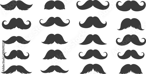 A collection of various black mustache silhouettes on a white background silhouette