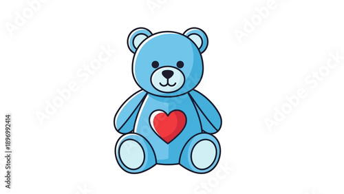 Blue Cartoon Teddy Bear with Heart.