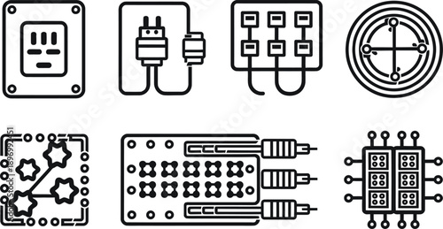 Electronics and Circuit Board Hardware Line Icon Set