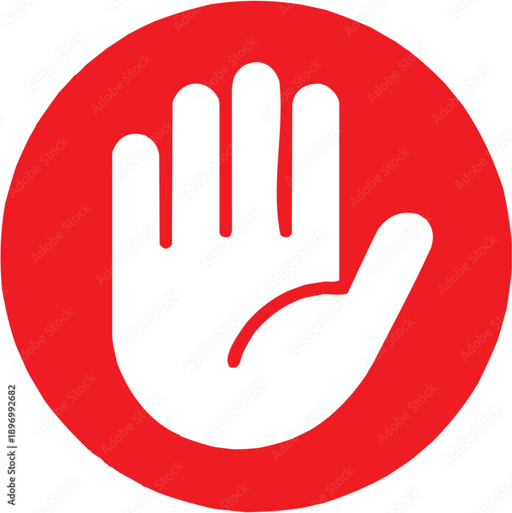 Obraz premium Stop hazard vector illustration for traffic tattoo or safety logo. Circular glyph pictograms of red hand prohibition symbol