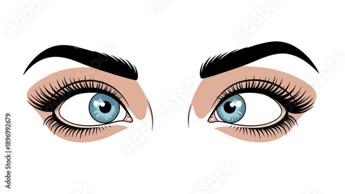 Blue Eyes with Mascara and Eyebrows.