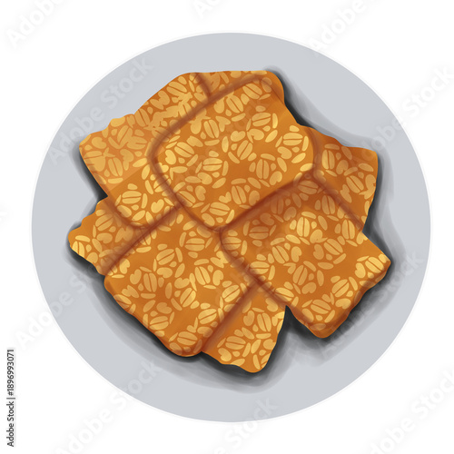 pile of fried tempe illustration on plate 