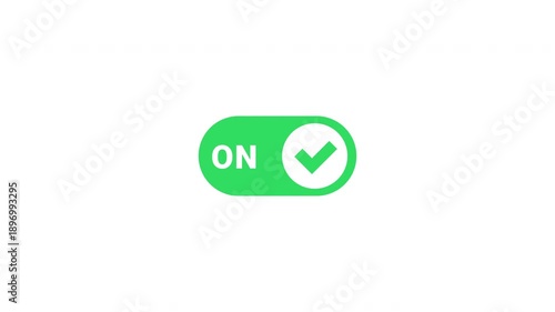 Green Turn On Toggle Switch Animation With Tick On Isolated White Background