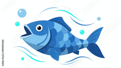 Blue Fish Swimming with Open Mouth.