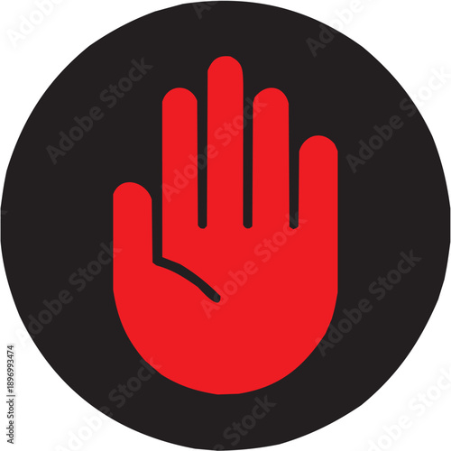 Stop control vector illustration for hazard tattoo or industrial logo. Circular glyph pictograms of red hand prohibition symbol