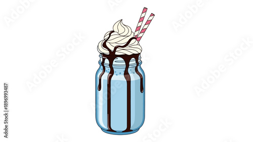 Blue Milkshake with Whipped Cream and Straws.