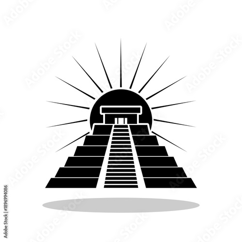Maya pyramid icon with sun with shadow