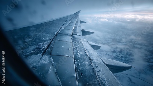 Close up view of an airplane wing leading edge with de icing system