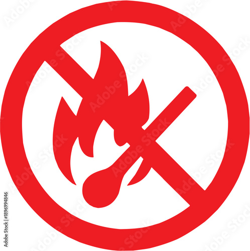 No flames vector illustration for safety logo or hazard tattoo. Glyph pictograms of prohibition sign with fire and matchstick