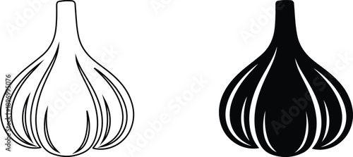 Illustrated whole bulb garlic cloves graphic design with contrasting black and white style