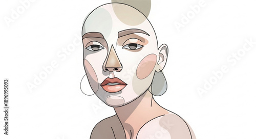 Woman with Facial Contouring and Makeup on White Background