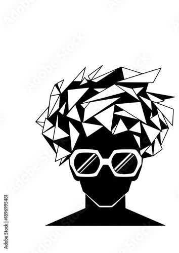 Hyper Individualism Silhouette Person with Geometric Hair and Chunky Glasses Modern Style Vector