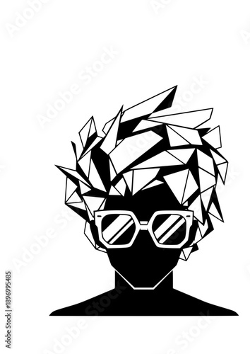 Hyper Individualism Silhouette Person with Geometric Hair and Chunky Glasses Modern Style Vector