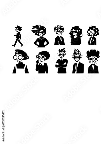 Hyper Individualism Silhouette Person with Geometric Hair and Chunky Glasses Modern Style Vector