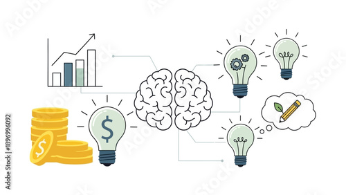 Brainstorming Ideas with Light Bulbs and Money.