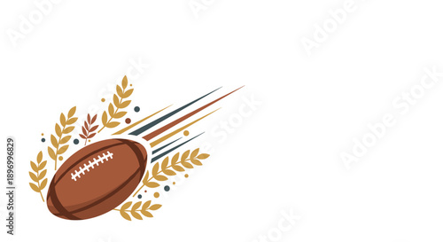 American football with laurel wreath and dynamic motion lines, college football championship symbol with copy space for text, modern sports illustration