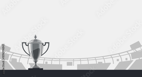 Championship trophy on stadium background with copy space for text, college American football victory concept, sports award illustration