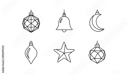 Minimal Scandinavian Christmas ornament outline vector set with modern decorations