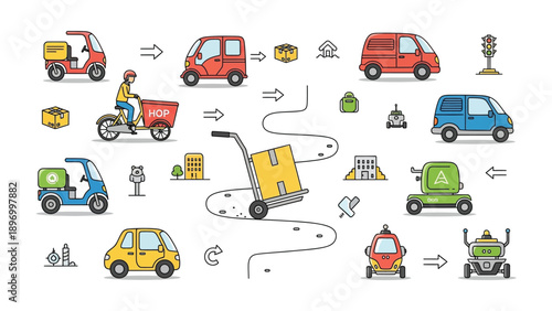 Efficient Delivery Network: An illustrative depiction of a streamlined delivery system, showcasing the journey of a package from dispatch to destination.