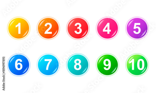 Foto Colorful number circle icon set from one to ten for education, ranking, steps, c