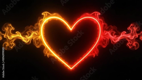 Neon Heart Glowing with Flame Gradient on Black Background