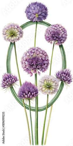 Delicate purple scabiosa flowers arranged in a circular wreath on a dark background