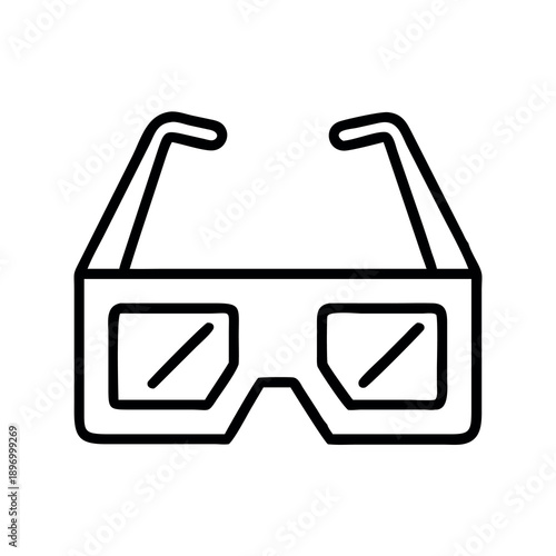 Simple black outline icon of 3D movie glasses, symbolizing entertainment and cinema.