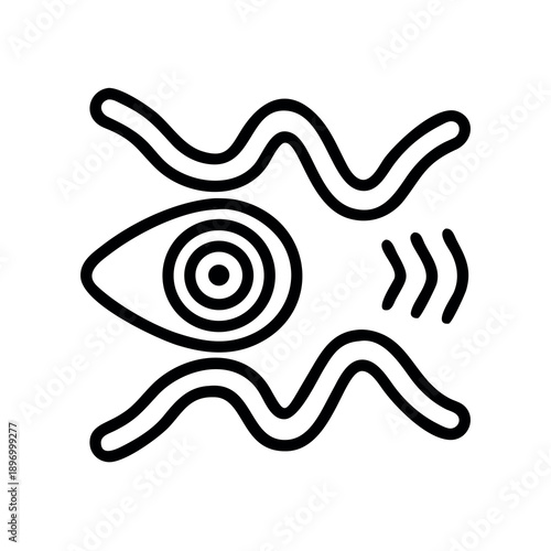 Abstract black and white line art representing an eye and wavy lines, conveying vision and flow.
