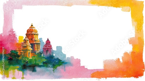 Watercolor Tamil Nadu Architecture Illustration for Cultural Design