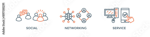 SNS banner web icon vector illustration concept of social networking service with icon of communication, chat, community, internet, and user