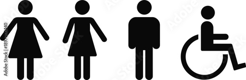 Male Female and Disabled Person Pictograms on White Background Keywords: male, female, disabled, person, pictogram, icon, symbol