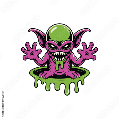 Scary alien creature with big eyes and sharp teeth.