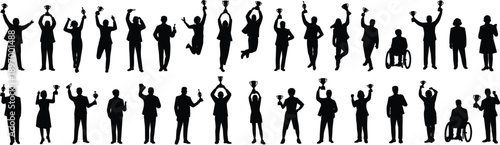 Silhouettes of People Celebrating With Trophies And One Person In A Wheelchair untitled vector