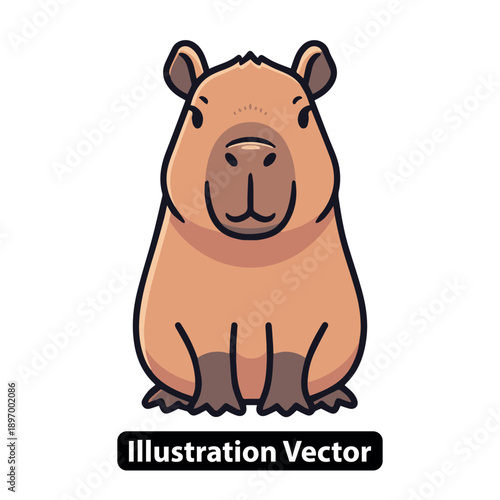 A cartoon capybara illustration on a white background from a front view