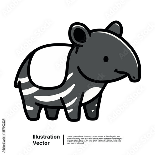 A cartoon tapir is viewed from the side in a simple vector illustration.