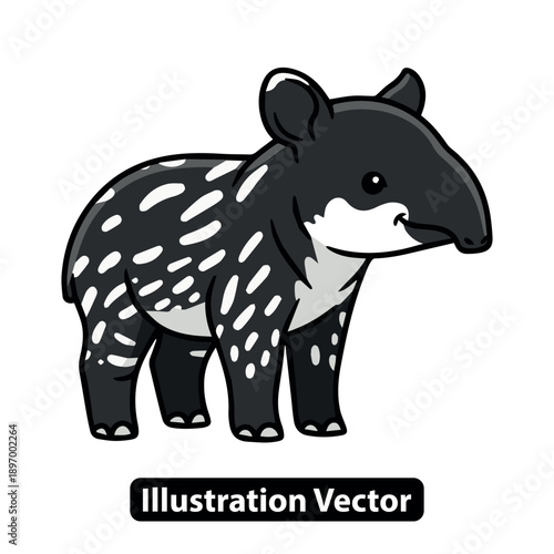 A detailed illustration of a tapir standing on all fours in a simple environment from a side view