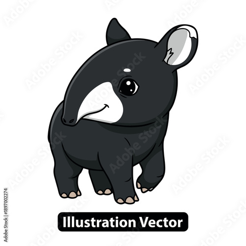 Adorable cartoon tapir illustration standing on all fours viewed from the front.